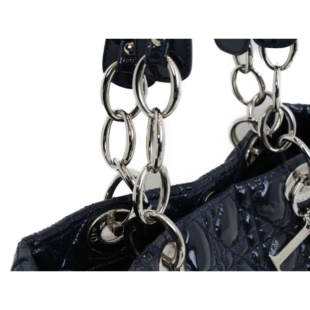 Dior leather Navy Blue handbag Lady Cannage enamel Christian - Picture 7 of 7